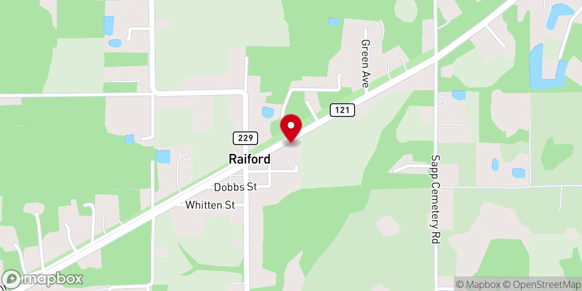 Map showing location of Raiford Calvary Temple Church of God