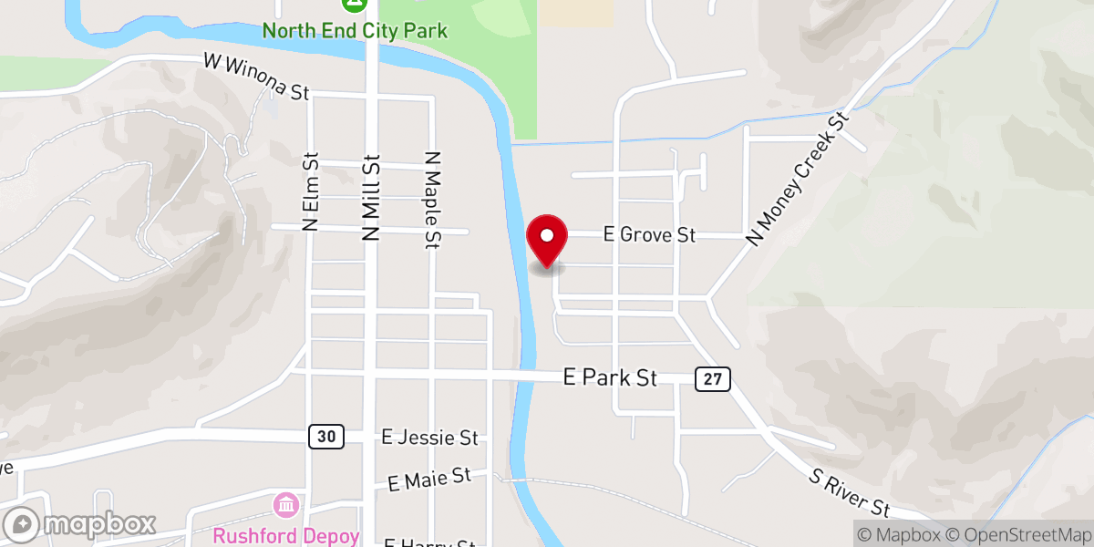 Map showing location of Rushford