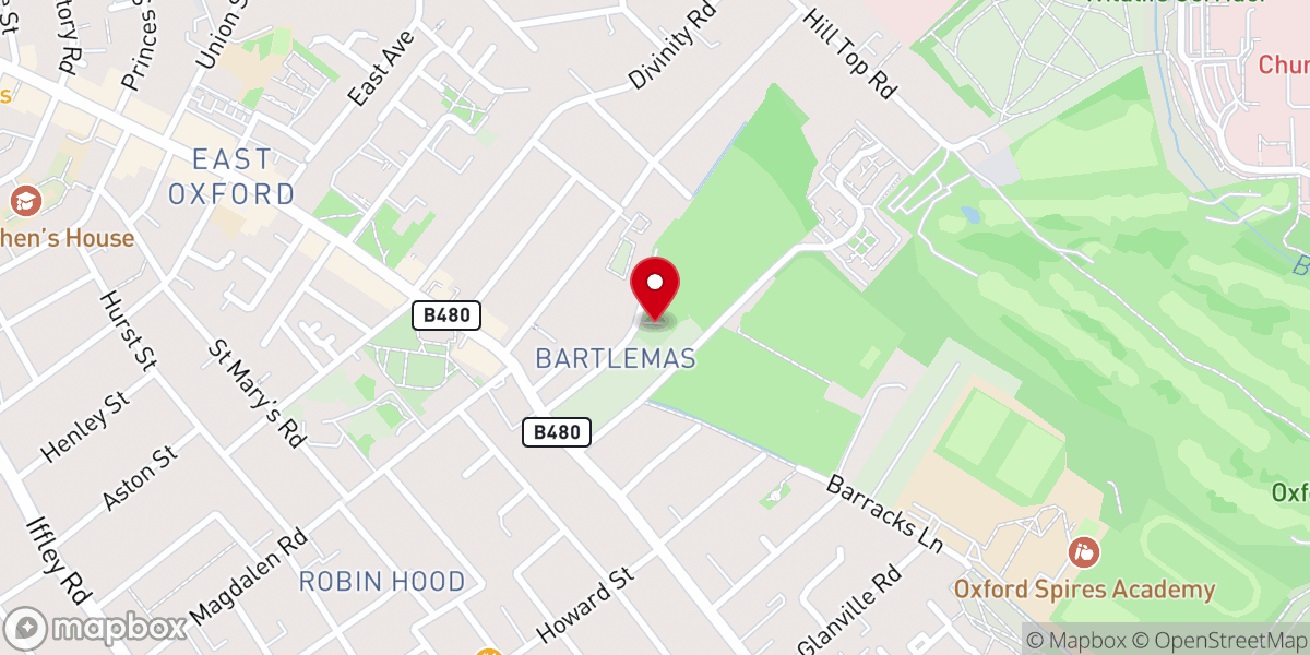 Map showing location of St Bartholomew's Chapel, Oxford