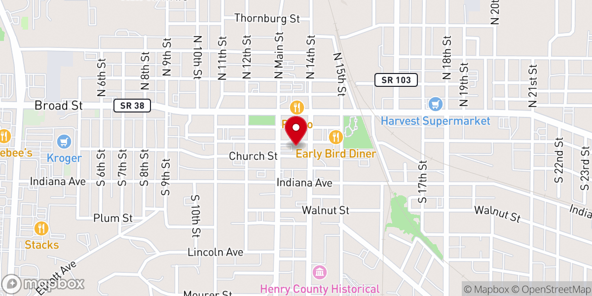 Map showing location of New Castle First United Methodist Church