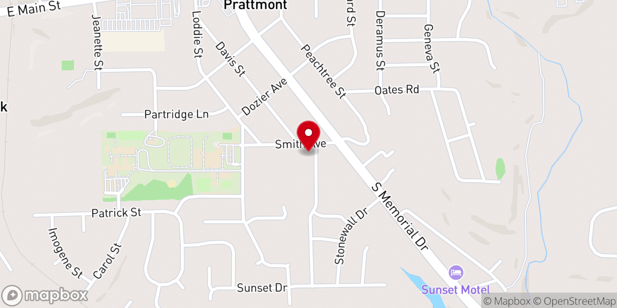 Map showing location of Prattmont Baptist Church