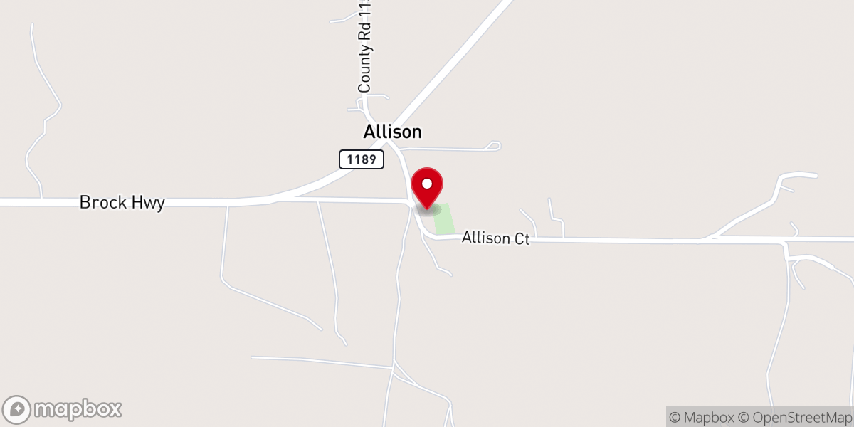Map showing location of Allison Baptist Church
