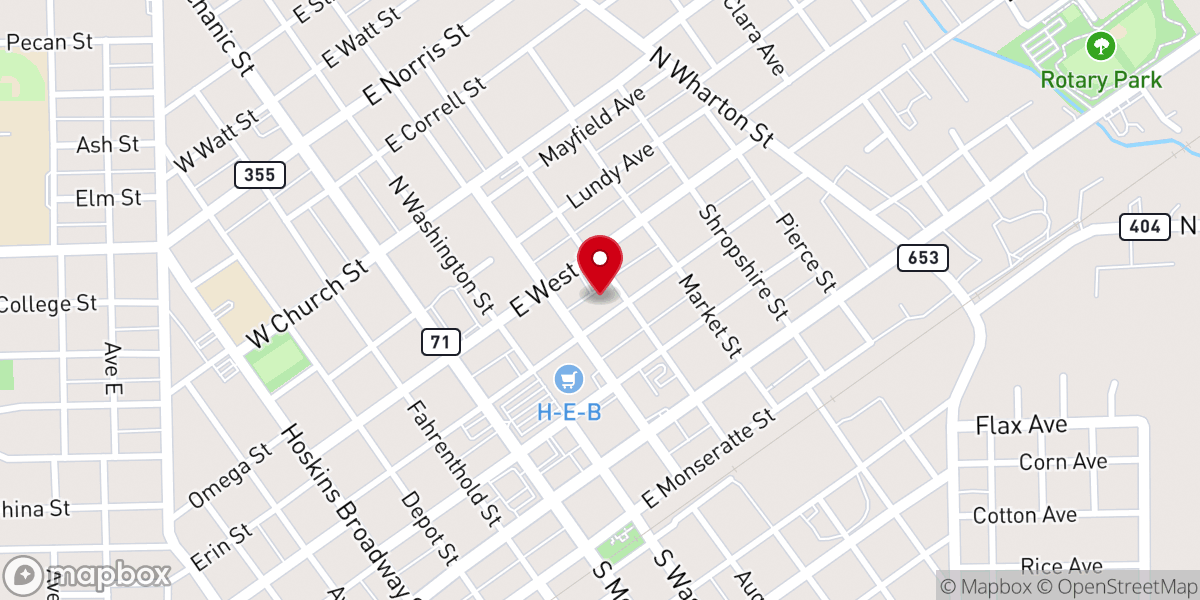 Map showing location of El Campo Church of Christ