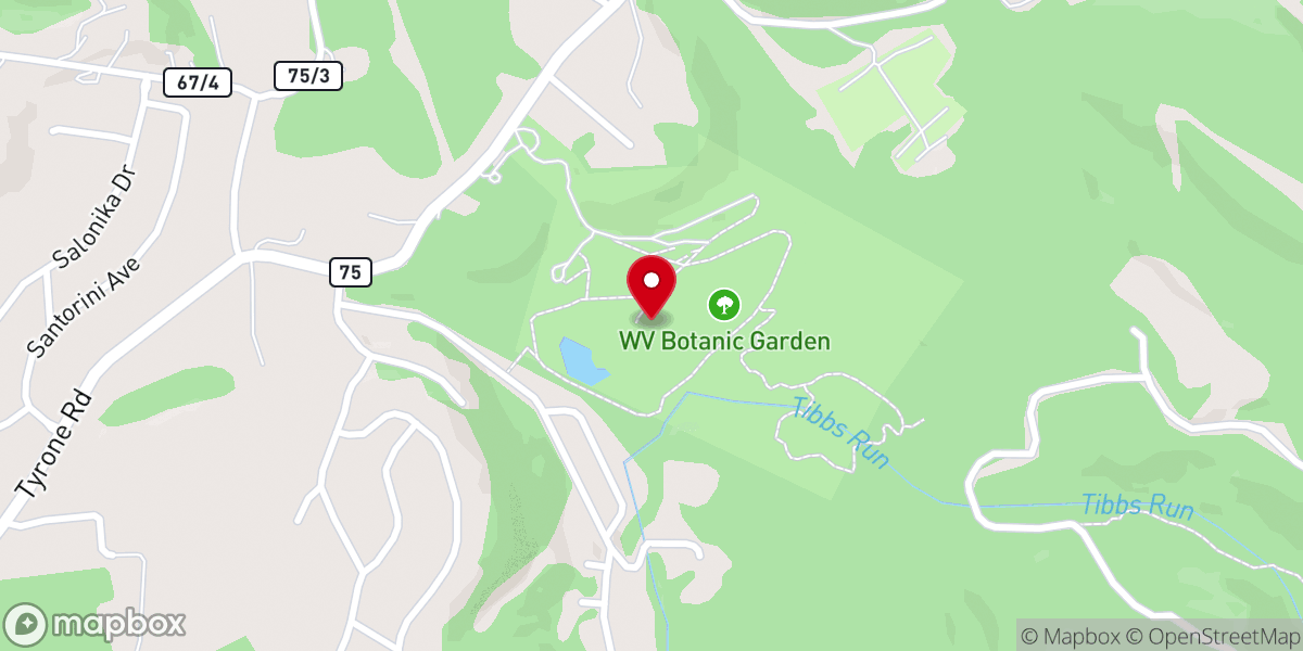 Map showing location of West Virginia Botanic Garden