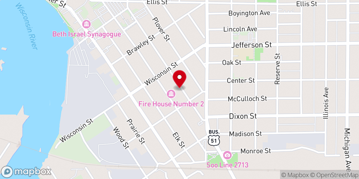 Map showing location of Downtown Mission Church - Stevens Point