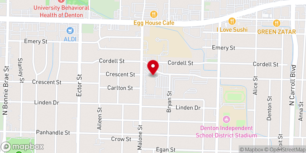 Map showing location of First Baptist Church Denton