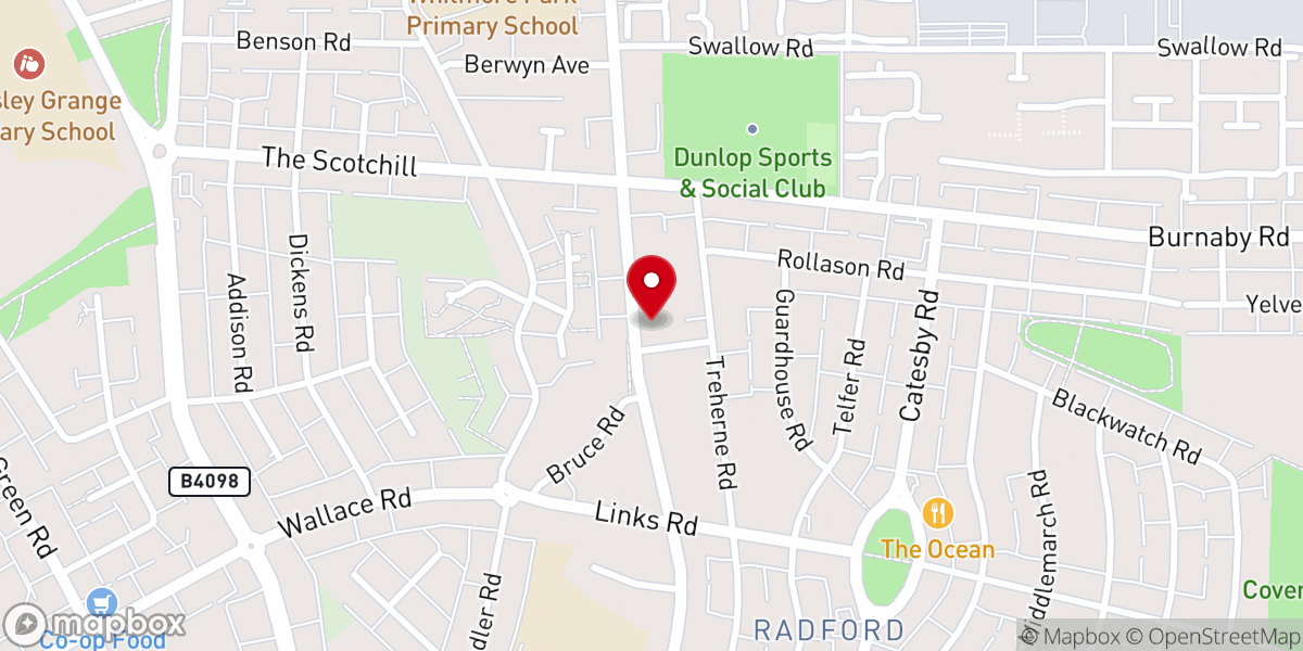 Map showing location of Radford & Holbrooks Methodist Church