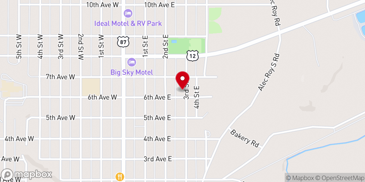 Map showing location of Roundup Seventh-day Adventist Church