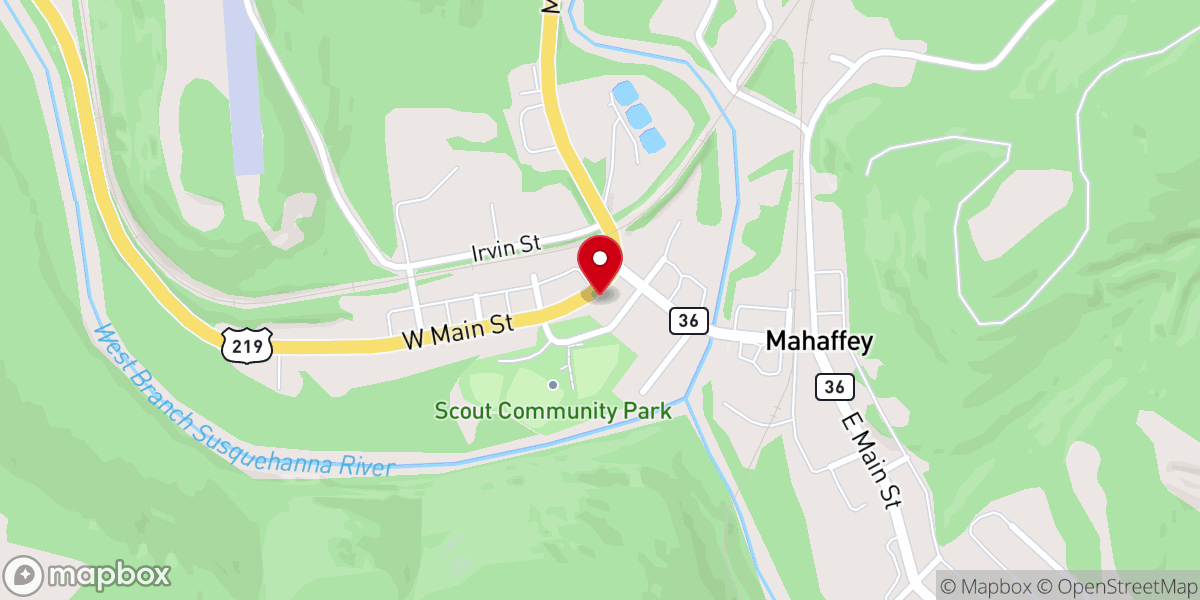 Map showing location of Mahaffey Global Methodist Church