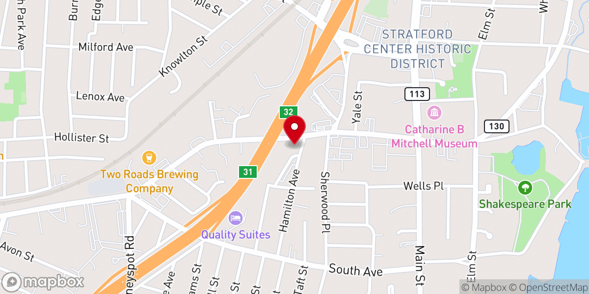 Map showing location of First Baptist Church of Stratford