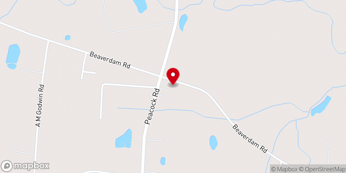 Map showing location of Beaverdam Original Free Will Baptist Church
