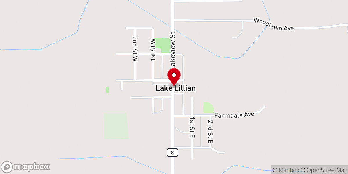 Map showing location of Lake Lillian