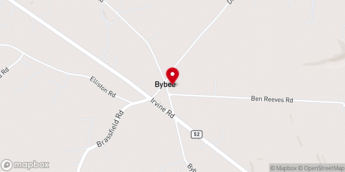 Map showing location of Bybee United Methodist Church