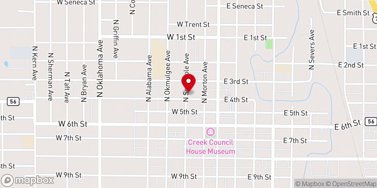 Map showing location of Okmulgee First Assembly of God