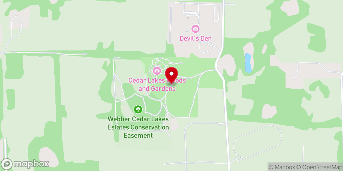 Map showing location of Cedar Lakes Woods and Gardens