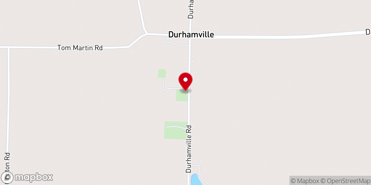 Map showing location of Durhamville Baptist Church
