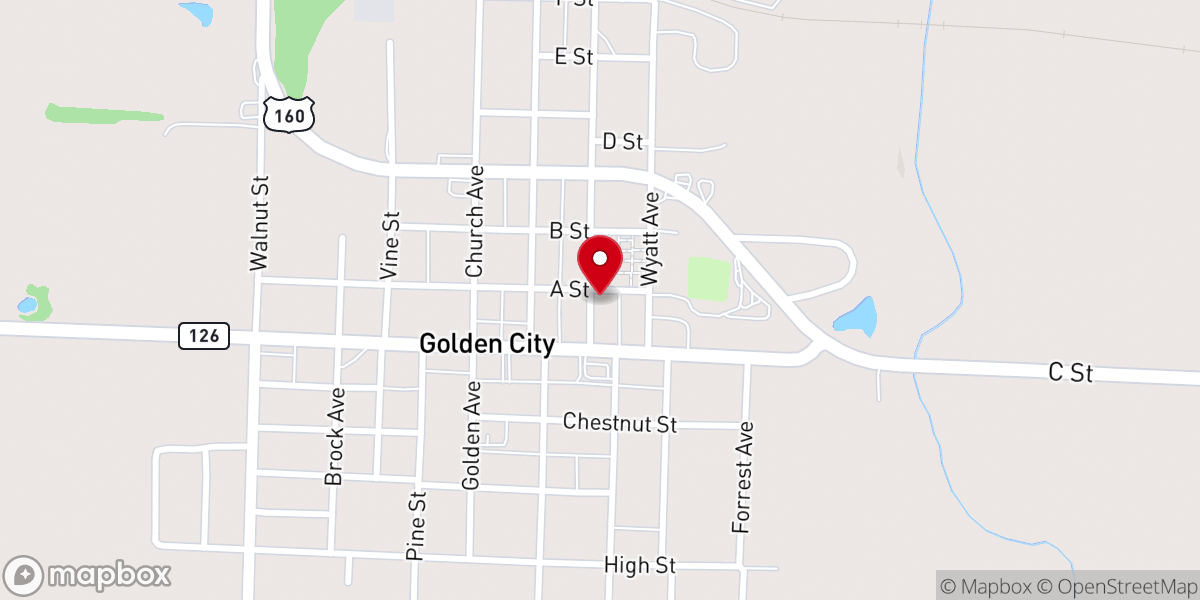 Map showing location of Golden City City Hall