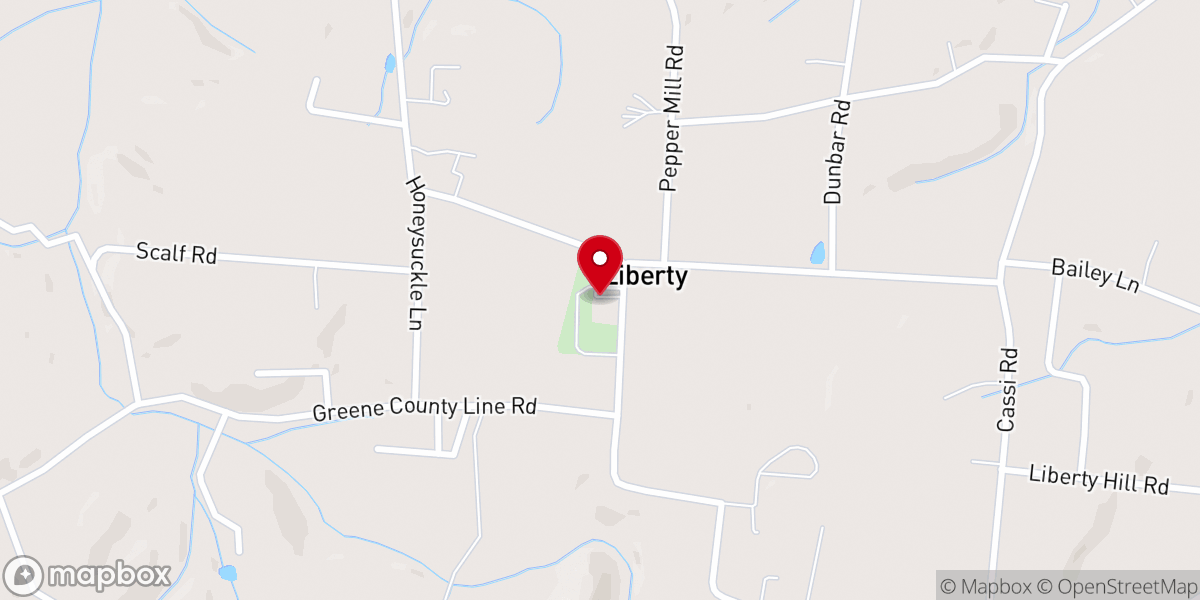 Map showing location of Liberty Freewill Baptist Church