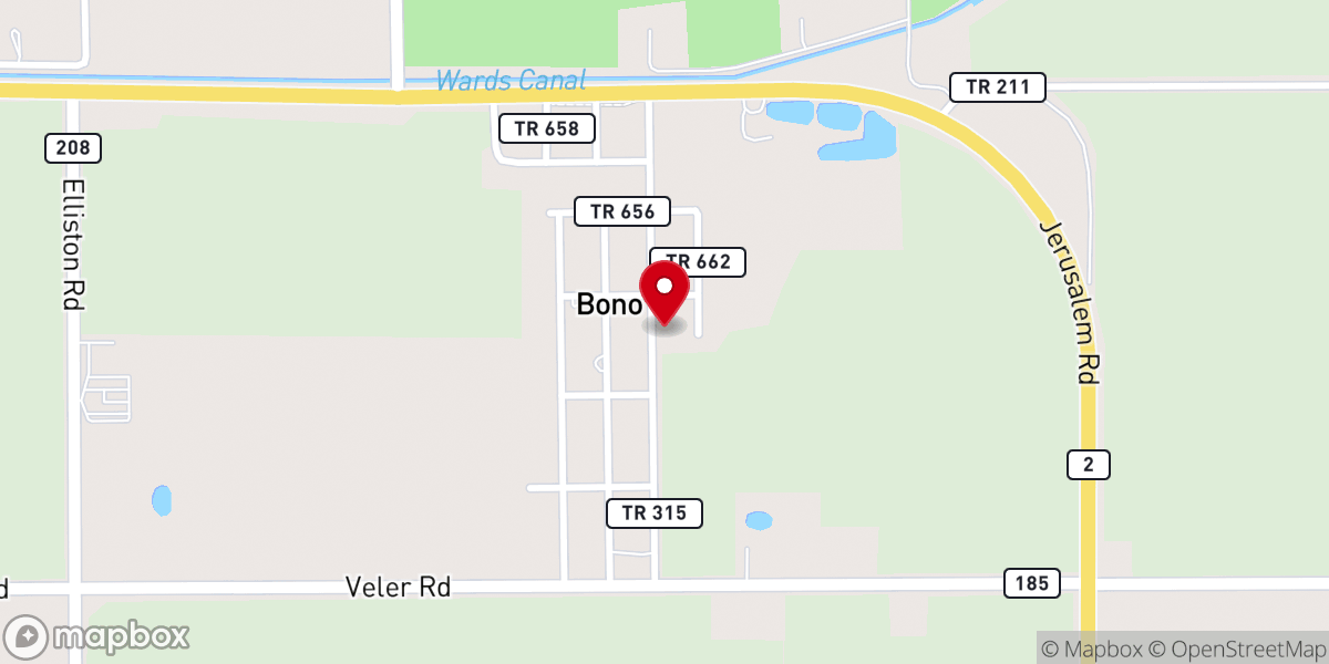 Map showing location of Bono Baptist Church