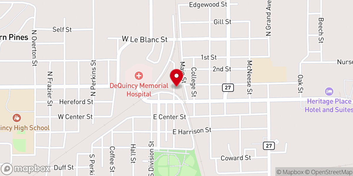 Map showing location of DeQuincy City Hall