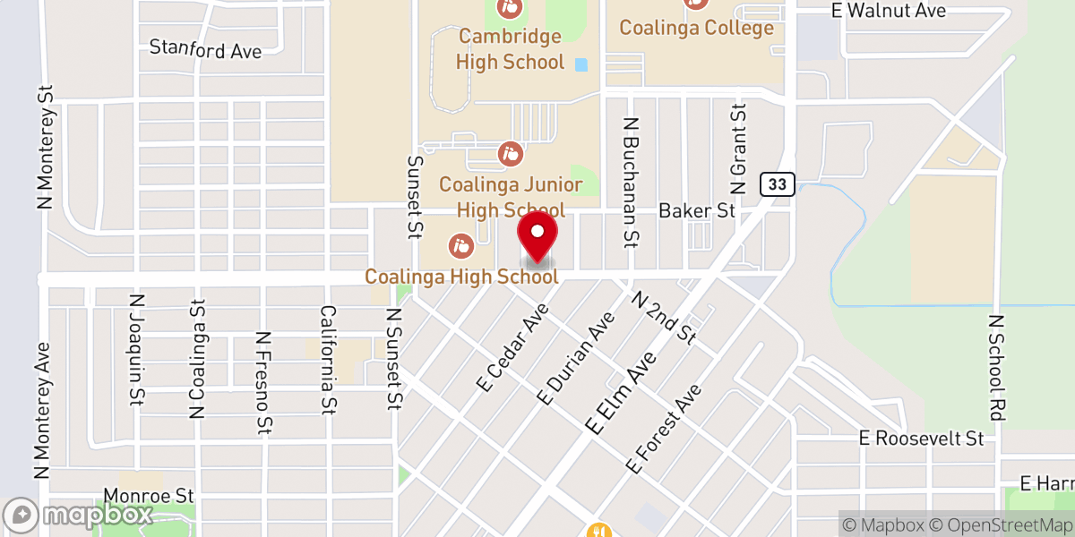 Map showing location of Coalinga Seventh Day Adventist