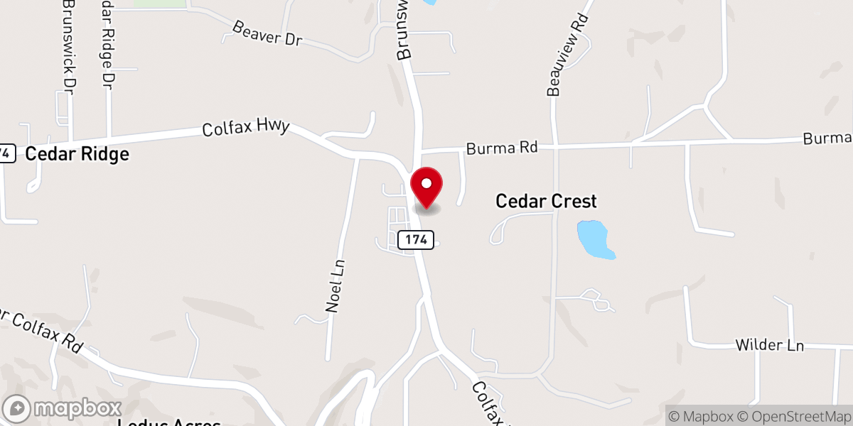 Map showing location of Cedar Crest Church