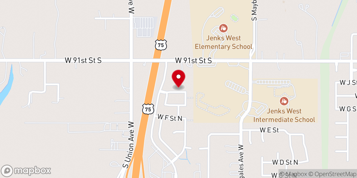 Map showing location of TCT Jenks Wednesday nights
