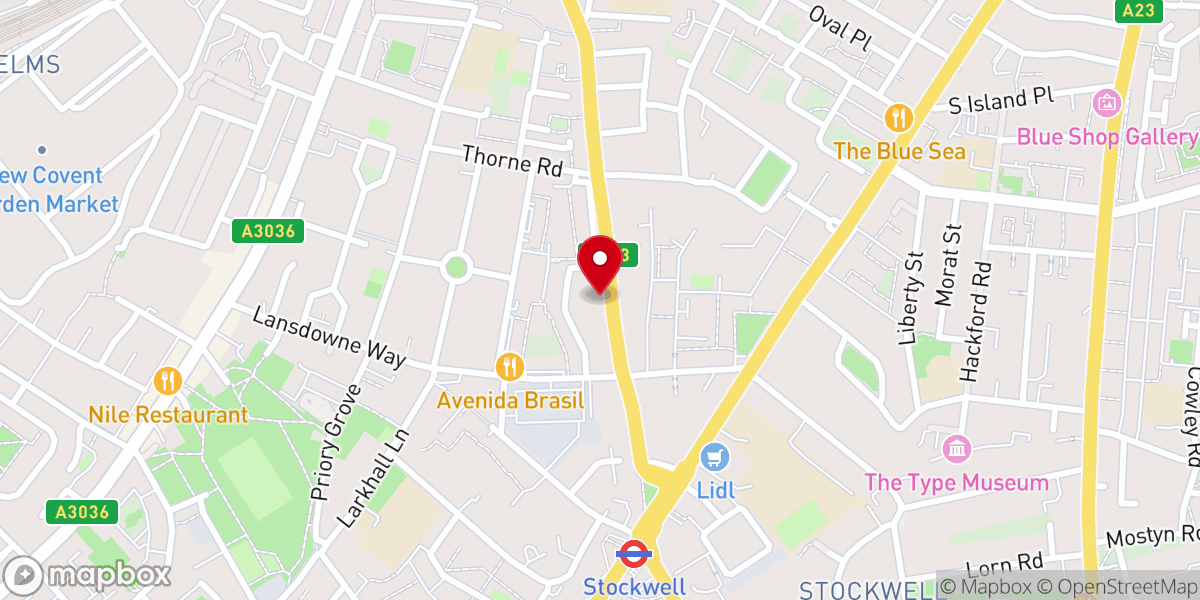 Map showing location of Stockwell Baptist Church