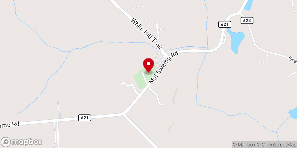 Map showing location of Mill Swamp Baptist Church