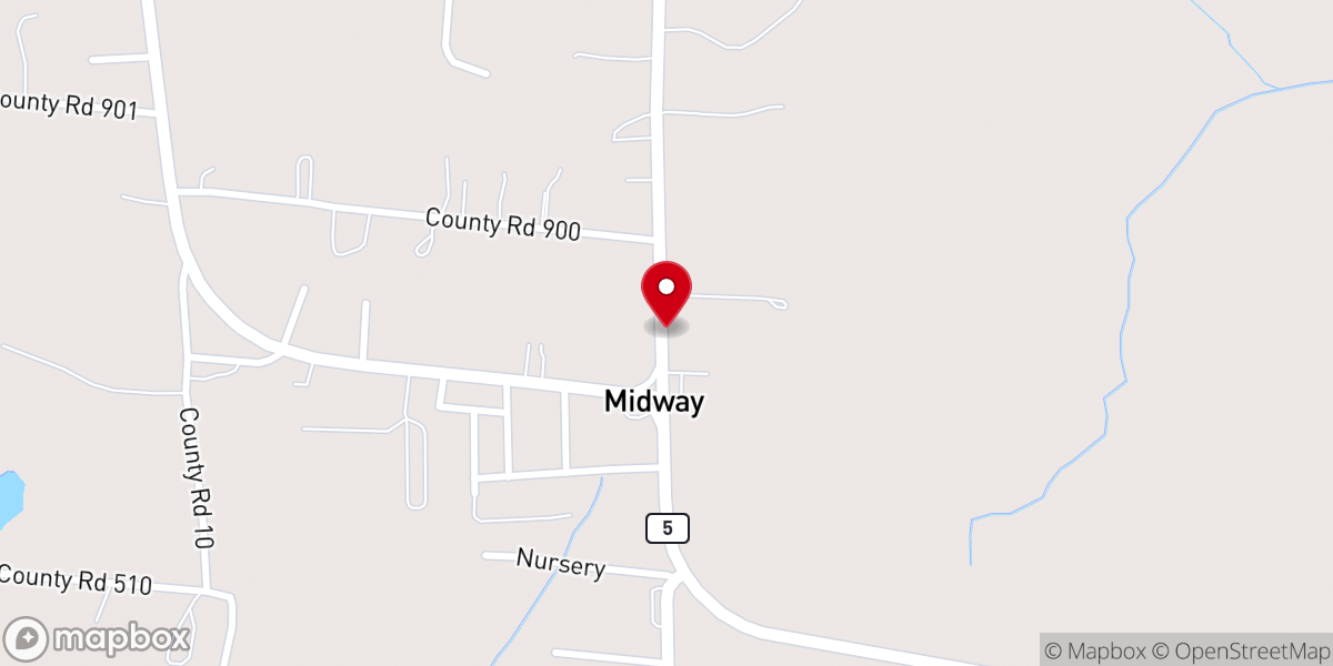 Map showing location of Midway Baptist Church