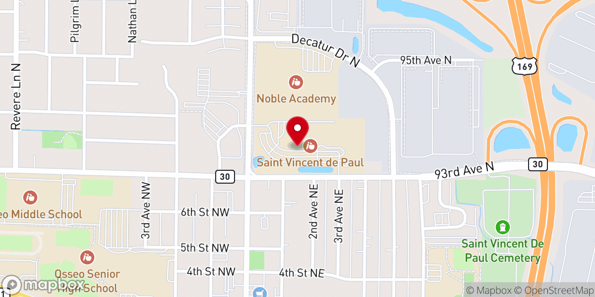Map showing location of St. Vincent De Paul Catholic Church