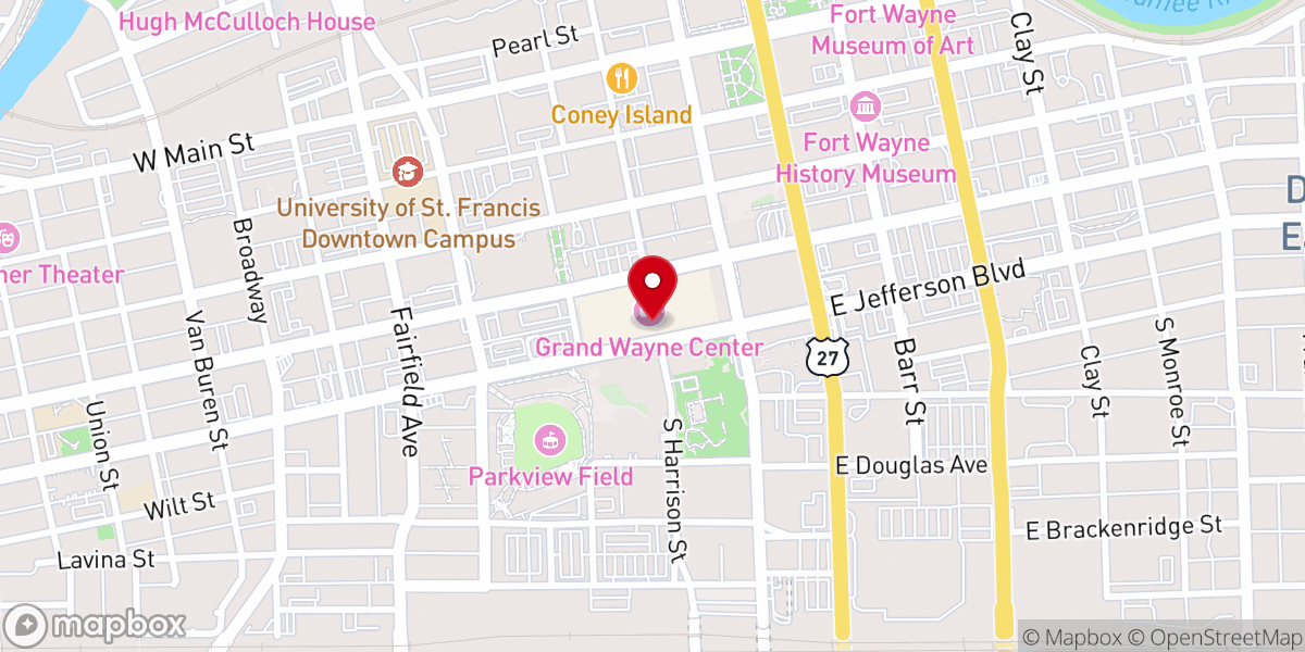 Map showing location of Grand Wayne Convention Center