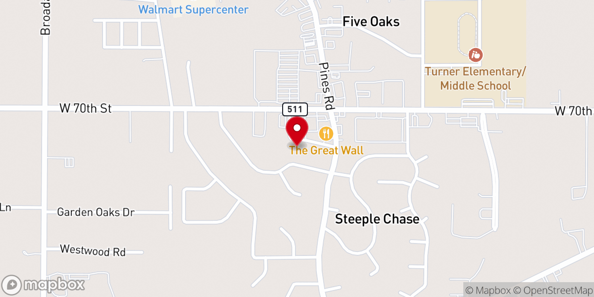 Map showing location of Steeple Chase Baptist Church