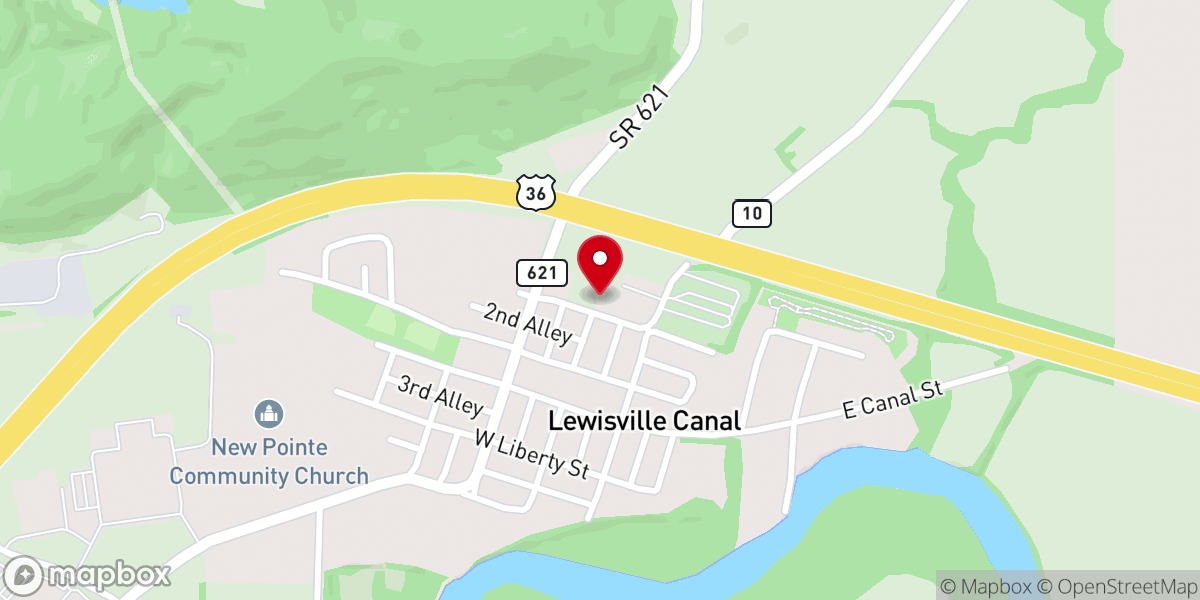 Map showing location of Canal Lewisville Methodist Church
