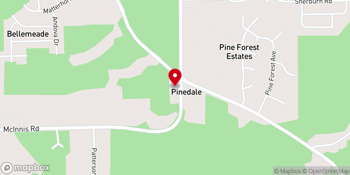 Map showing location of Pinedale Baptist Church
