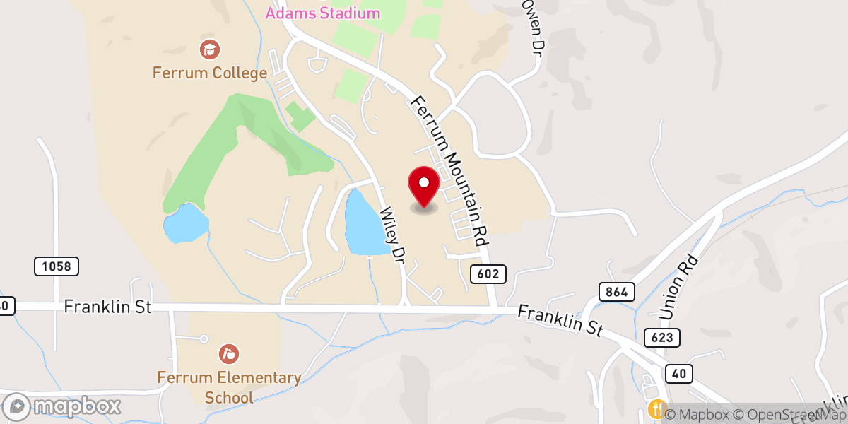 Map showing location of Ferrum College