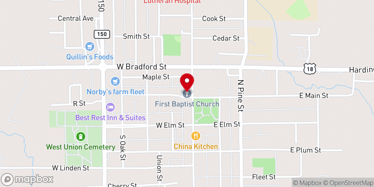 Map showing location of First Baptist Church