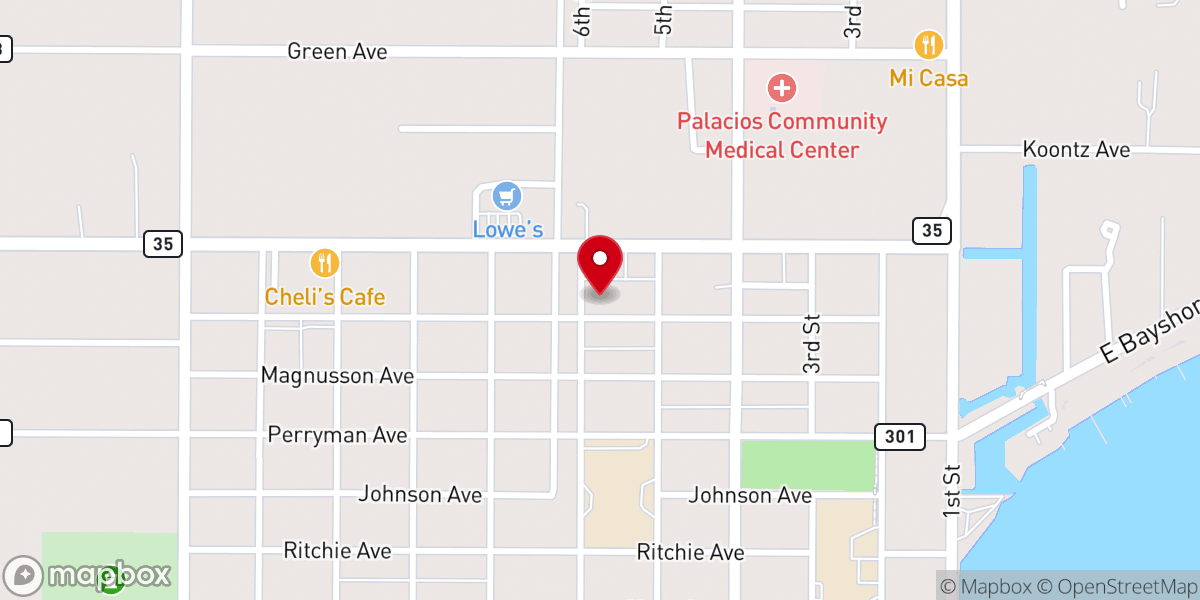 Map showing location of Church of Christ in Palacios