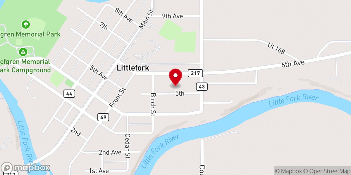 Map showing location of Littlefork Lutheran Church of Littlefork, MN