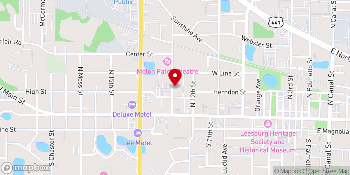 Map showing location of First Baptist Church of Leesburg