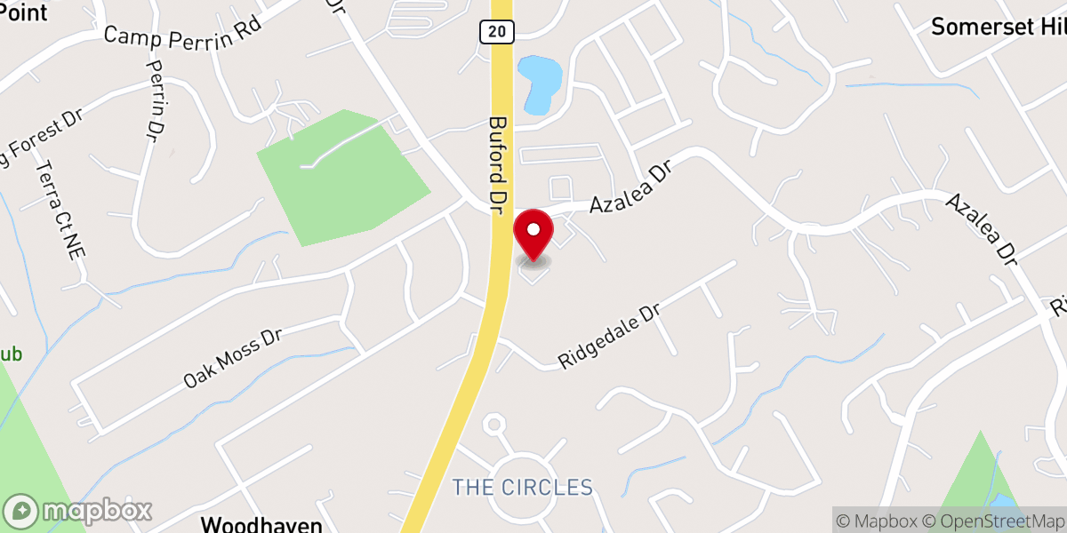 Map showing location of Gwinnett Hall Baptist Church