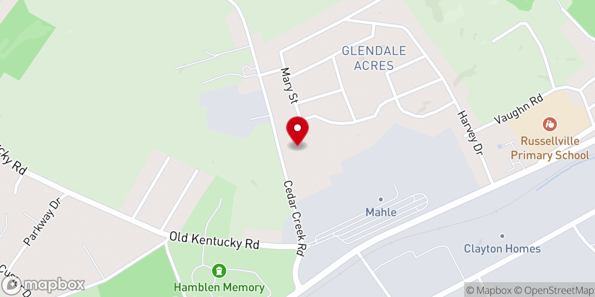 Map showing location of Russellville Baptist Church