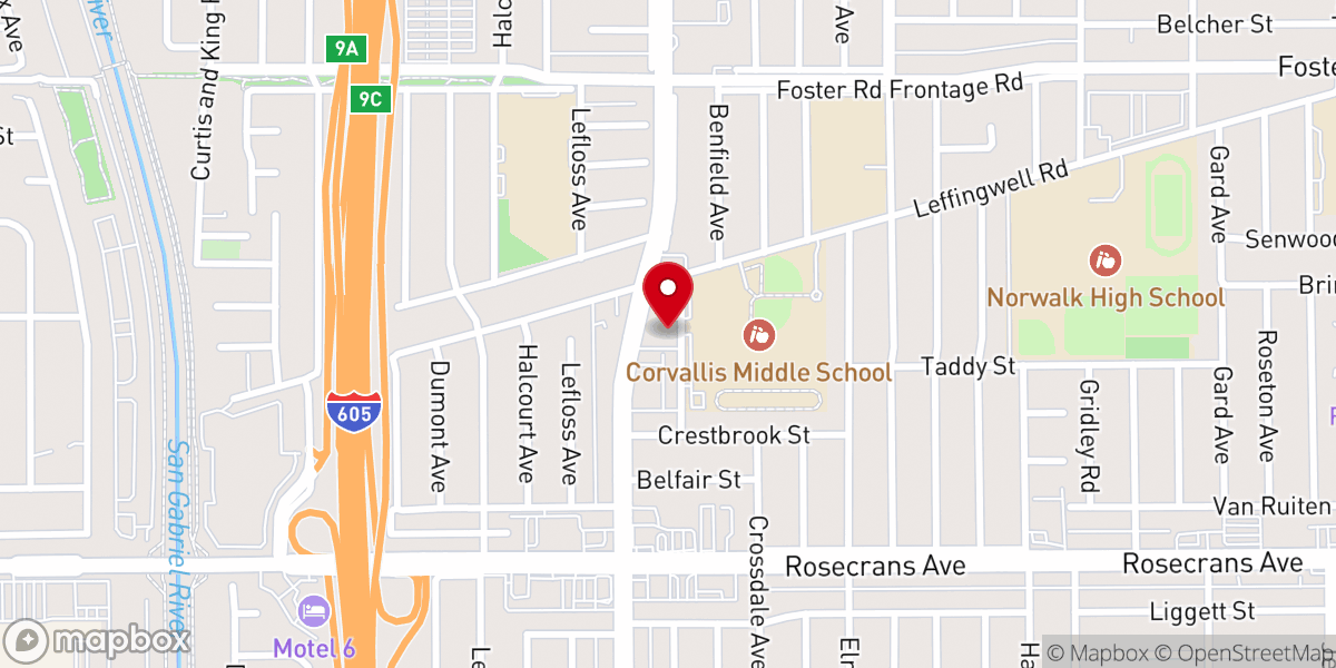 Map showing location of First Christian Church of Norwalk