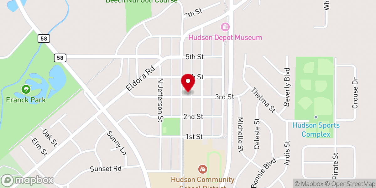 Map showing location of Hudson Iowa Lions Club