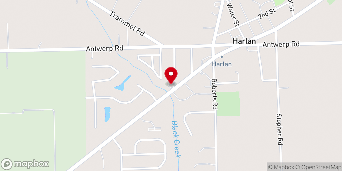 Map showing location of Harlan Cafe