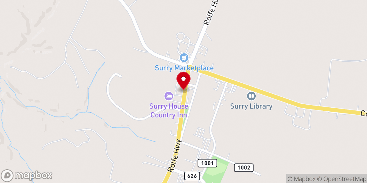 Map showing location of St. Paul's Episcopal Church-Surry Courthouse, VA
