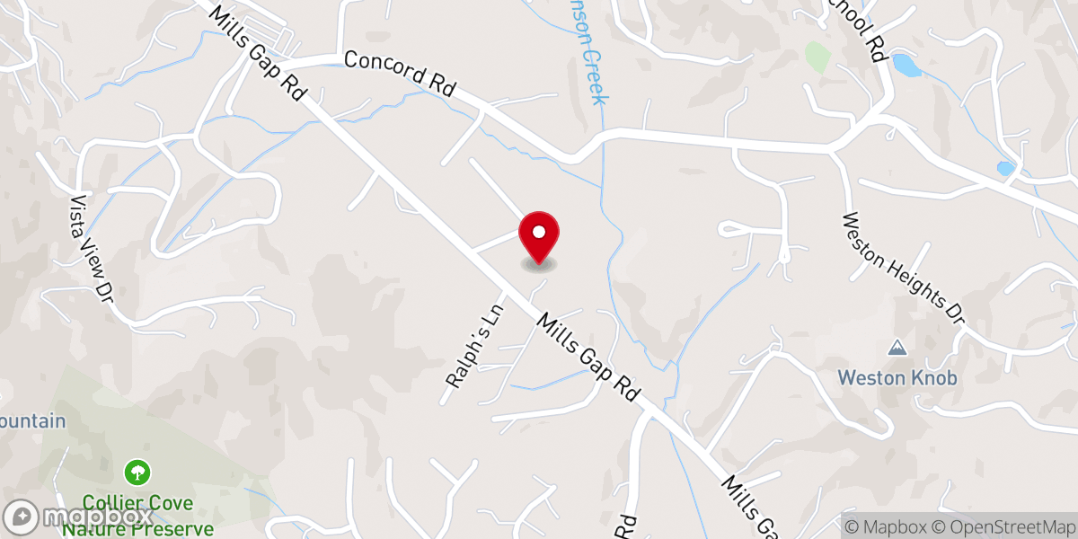 Map showing location of Mills Gap Baptist Church