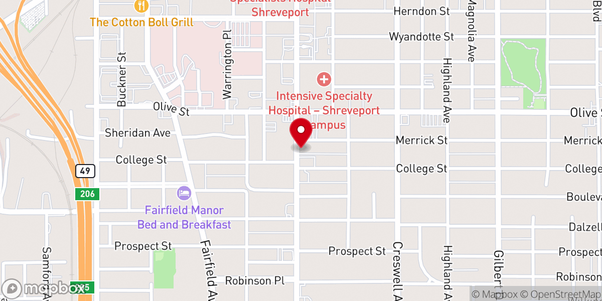 Map showing location of Calvary Chapel Shreveport