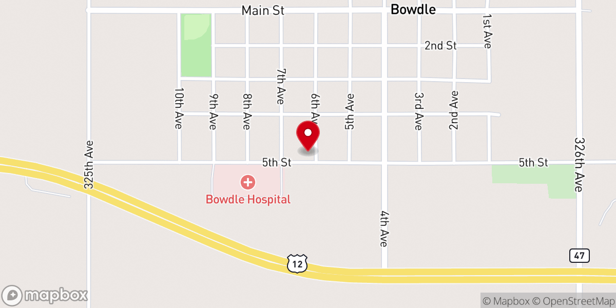 Map showing location of Bowdle Seventh-day Adventist Church