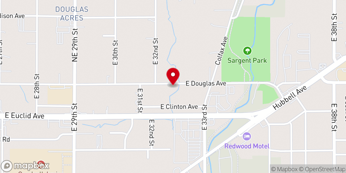 Map showing location of Des Moines Northeast Branch Church